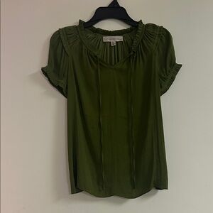 Catherine Malandrino Olive Green Blouse with Ruffle Sleeves